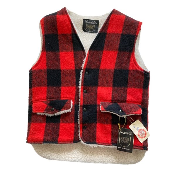 VINTAGE VANDERBILT Mark of Excellence RARE Red Plaid Wool Vest Women's Sml - Picture 1 of 8